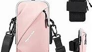 Phone Holder Arm Bands, Small Crossbody Shoulder Holsters Bag with Arm Band, Fits iPhone and All Cell Phones, Use for Running, Walking, Hiking & Biking (Plus Size,Pink)