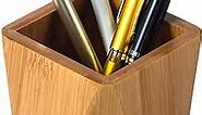 YOSCO Bamboo Wood Pen Holder Stand for Desk Geometric Pencil Cup Pot Cute Desktop Office Supplies, Makeup Brushes Organizer (Bamboo)