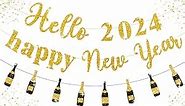 IKSII 3 Pcs Gold Glitter Happy New Year Banner 2024,Happy New Year Sign for NYE Decorations 2024 New Years Eve Party Supplies,2024 Decorations New Year,Happy Holiday Banner