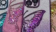 Butterfly Quicksand Glitter Bling Aesthetic TPU Case for Women Girls Compatible with iPhone Case (Blue,iPhone 13 Pro Max)