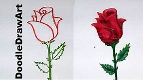 Drawing: How To Draw a Rose step by step - easy lesson beginners - cartoon rose