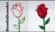 Drawing: How To Draw a Rose step by step - easy lesson beginners - cartoon rose