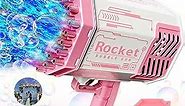 Bubble Gun Bazooka with 69 Holes and Lights, Rocket Boom Bubble Blower for Adults Kids, Rocket Launcher Bubble Machine Gun, Outdoor Toys Gift for Christmas Party Favors Birthday Wedding, Pink