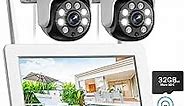 CAMCAMP 3MP Wireless Security Camera System with 7" Touch Monitor &32GB Card, 2K Wired Outdoor Camera, No Monthly Fee, 360° PTZ Color Night Vision, 24/7 Record Motion Detection 2-Way Talk APP Alert