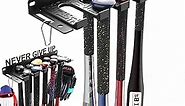 Baseball Bat Holder Wall Mount, Baseball Bat Storage Rack, Holds 10 Bats on Wooden or Concrete Wall, Metal Bat Hanger with Fully Wrapped Rubber Mat, Hardware Included