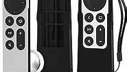 Silicone Apple TV Remote Case Compatible with 2021/2022 Apple TV 4K Remote(2nd/3nd Generation) for Apple TV Remote Case AirTag,Standing Design,Anti-Lost with Remote Lanyard Black