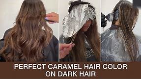 How To Create The Perfect Caramel Hair Color On Dark Hair | Foilayage Technique | Kenra Color