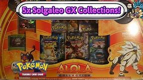 Opening 5x Solgaleo GX collection boxes! Pokemon TCG Sun and Moon GX reveals!
