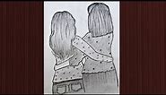 Two Best Friends❣️ pencil Sketch Tutorial || How to draw two friends hugging each other