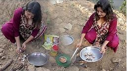 beautiful village girl cooking pork curry with pulau eating vlog