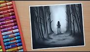 Scary Drawings - How To Draw Scary Ghost Scene with Oil Pastel || Horror Drawing