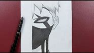 Easy anime sketch | how to draw a boy wearing face mask step-by-step ( kawaki )