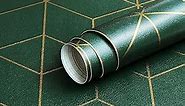 Safiyya Peel and Stick Wallpaper Gold and Dark Green Wallpaper Geometric Contact Paper Textured Wallpaper Self Adhesive Removable Wallpaper Contact Paper for Walls Vinyl Roll 118"x17.7"