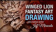 Winged Lion Fantasy Art Drawing in Sketchbook - Timelapse