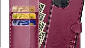 OCASE Detachable Case for iPhone 13 Wallet Case with Card Holder, [2 in 1] PU Leather Flip Folio Case with RFID Blocking Magnetic Stand Removable Shockproof Phone Cover for iPhone 13 -Burgundy
