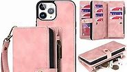 TwoHead for iPhone 11 Pro Max Case Wallet with Card Holder,Detachable Magnetic PU Leather Wallet Shockproof Protective Cover with Wrist Strap,6.5'',Pink
