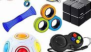 Sensory Fidget Toys Set 7 Pack. Stress Relief Relieve Anxiety Tools Bundle Figette Toys with Fidget Pad, Cube with Infinity, Magnetic Ring, Fidget Box Bulk Figit, Game for Kids Adults Kill Time