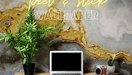 Gray and Gold Marble Stone Quartz Agate Peel and Stick Wallpaper Gold Splash Design | Removable Wall Mural. #6190. (9ft H X 12ft W)