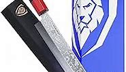 DALSTRONG Yanagiba Knife - 10.5 inch Sushi Knife - Ronin Series - Single Bevel Blade - Japanese AUS-10V Damascus Steel - Asian Knife - Japanese Kitchen Knife - Red & Black G10 Handle - w/Sheath