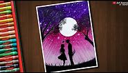 Romantic Anime Couple Drawing with Oil Pastels - step by step