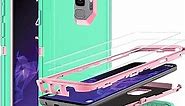 for Galaxy S9 Case, Samsung Galaxy S9 Case with Self Healing Flexible TPU Screen Protector [2 Pack], 3 in 1 Full Body Shockproof Heavy Duty Case for Samsung S9 (Aqua Blue/Rose Pink)