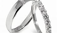 Meissa Couple Rings Sterling Silver Dainty Wedding Bands Men and Women Promise Rings 7 Cubic Zirconia Stones Matching Ring Size Adjustable (Set of Two Rings)