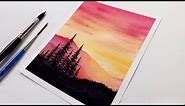 Watercolor Tutorial For Beginners Step by Step| Red Orange Sunset |Watercolor Painting For Beginners