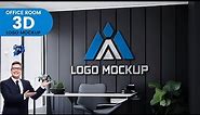 How to create a 3D logo mockup on black wall office room