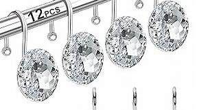 12PCS Shower Curtain Hooks Rings for Bathroom, Stainless Steel Rust Resistant Decorative Rhinestones Hangers for Shower Curtains, Clothing, Towels, etc.