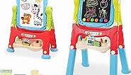 Easel for Kids,Rotatable Double Sided Adjustable Standing Art Easel with Painting Accessories for Toddlers Boys and Girls-Blue
