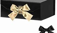 Black Gift Box 8x7x3.3 Inches, Luxury Gift Box with Ribbon, Empty Gift Box with Lid Magnetic Closure, Groomsman Box, Collapsible Small Gift Boxes for Presents Packaging, Wedding (Glossy Black)