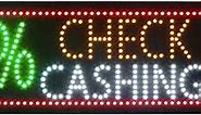 LED Check Cashing Sign for Business, Super Bright LED Open Sign for Check Cashing Service, Electric Advertising Display Sign for Checks Cashed Business Shop Store Window Decor.
