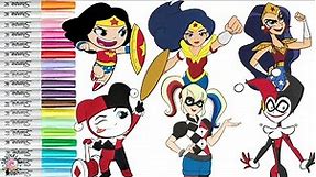 Harley Quinn and Wonder Woman Coloring Book Pages as DC Super Friends and DC Super Hero Girls