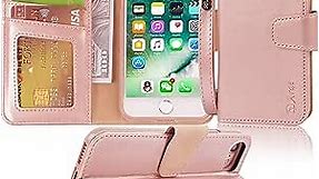 Arae Case for iPhone SE 2022 / iPhone SE 2020 / iPhone 8 / iPhone 7, Wallet Case with Card Holder PU Leather Flip Cover, Rose Gold