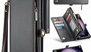 ASAPDOS Samsung Galaxy S10 6.1" Case Wallet,Retro PU Leather Strap Wristlet Flip Case with Magnetic Closure,[RFID Blocking] Card Holder and Kickstand for Men Women Black