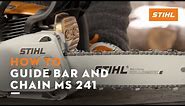 STIHL MS 241 ꘡ How to check the guide bar and saw chain of a chainsaw | Instruction