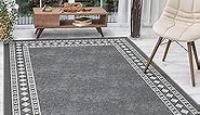 Antep Rugs Alfombras Modern Bordered 5x7 Non-Skid (Non-Slip) Low Profile Pile Rubber Backing Indoor Area Rugs (Gray, 5' x 7')