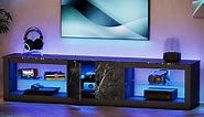 Bestier 80" TV Stand for TVs up to 85" with LED Lights Entertainment Center for Living Room in Black Marble