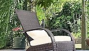 Outdoor Patio Wicker Adirondack Chair Outside Fire Pit Chairs Oversized Comfy Coconino Rattan Armchair Low Deep Seating High Back with Cushion and Pillow for Porch Deck Balcony Lawn Backyard Cream
