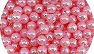 Jmassyang 400 Pieces 8mm Glossy Pearl Beads AB Color Round Plastic Acrylic Spacer Crafts Bead for DIY Necklaces Bracelets Earrings Jewelry Making Bead Curtains Home Decoration(Pink AB)