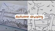 how to draw autumn landscape tutorial - fall drawing - fall evening drawing with pencil