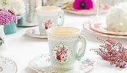 Talking Tables TS6-CUPSET Disposable Truly Scrumptious Party Vintage Floral Tea Cups and Saucer Sets, Mint Green