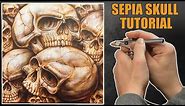 Learn how to Airbrush Sepia Skulls on canvas using a stencil