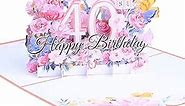 Happy 40th Birthday Card, 40th Birthday Cards for Women, 40th Birthday Gifts Women, Pop Up Cards, Pop Up Cards Flowers for Women with Note