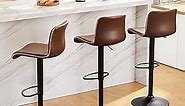 HeuGah Swivel Bar Stools Set of 3, Counter Height Bar Stools with Back, Adjustable Bar Stools 24" to 32", Brown Faux Leather Bar Stools for Kitchen Island (Brown, Set of 3 (24'' to 32''))