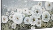 Ardemy Flowers Wall Art Canvas Dandelions Painting White Bloosom Artwork Modern Landscape, Floral Picture Hand Painted Textured Large Framed for Living Room Bedroom Bathroom Home Office Decor 40"x20"
