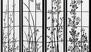 MoNiBloom Oriental Shoji Room Divider 5.9ft Folding Privacy Screen Wood Gentlemen-Among-Flowers Room Divider 4-Panel Japanese Screen Room Divider for Living Room Bedroom Office Library, Black