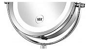 Houflody 1x/10x Magnifying Lighted Makeup Mirror Double Sided Round Mirror Standing 360 Degree Swivel Vanity Mirror Battery Operated 7 Inch Diameter Shaving Bathroom Mirror, Button Switch-Silver