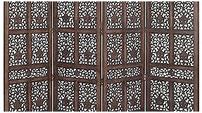Deco 79 Wood Floral Handmade Hinged Foldable Partition 4 Panel Room Divider Screen with Intricately Carved Designs, 80" x 1" x 72", Brown