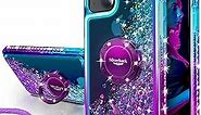 Silverback for iPhone 15 Plus Case, Moving Liquid Holographic Sparkle Glitter Case with Kickstand, Girls Women Bling Diamond Ring Protective Case for iPhone 15 Plus 6.7''- Purple